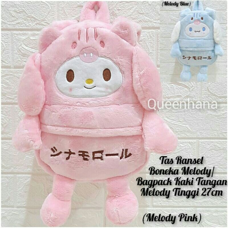 Tas Ransel Boneka Bulu Soft Karakter / Bagpack Kaki Tangan Depan Resleting Bulu Soft Karakter