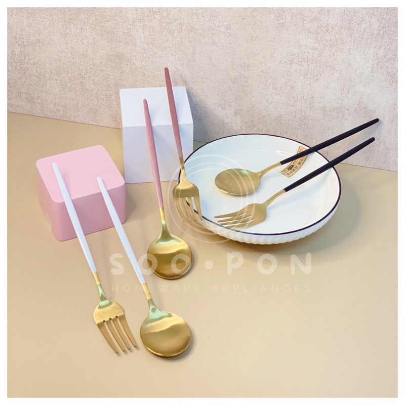 Sendok Garpu Makan set Korea Sujeo | Sendok garpu gold emas Stainless