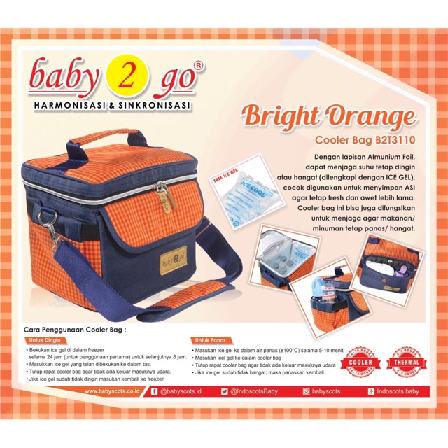 Tas cooler bag + ICE GeL baby2go / Tas penyimpan ASI bekal makanan / cooler bag tali panjang