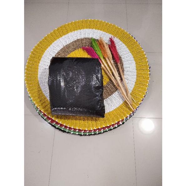 FREE BUNGA SORGUM + BUBLEWRAP , RUG ANYAMAN / KARPET ANYAM ENCENG GONDOK SEAGRAS BULAT WARNA DIAMETER 100