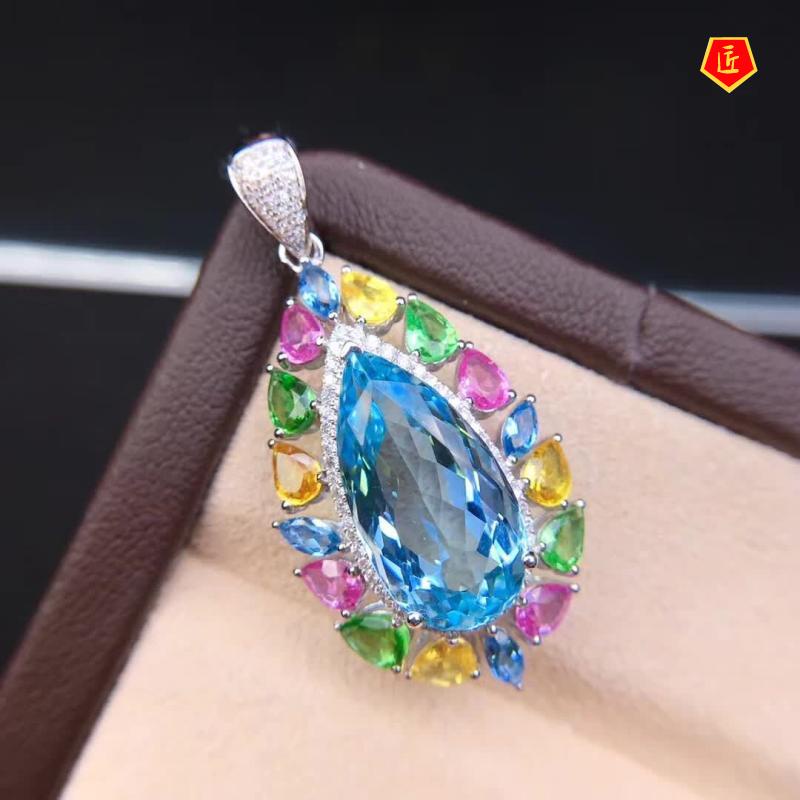 [Ready Stock]Aquamarine Pendant Fashion Necklace Stylish and Elegant