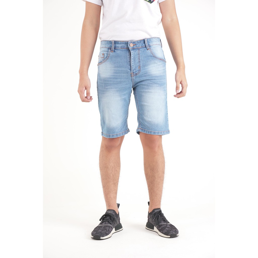 Celana Pria Pendek Jeans 3/4 Jeans Stretch - Biru Jeans