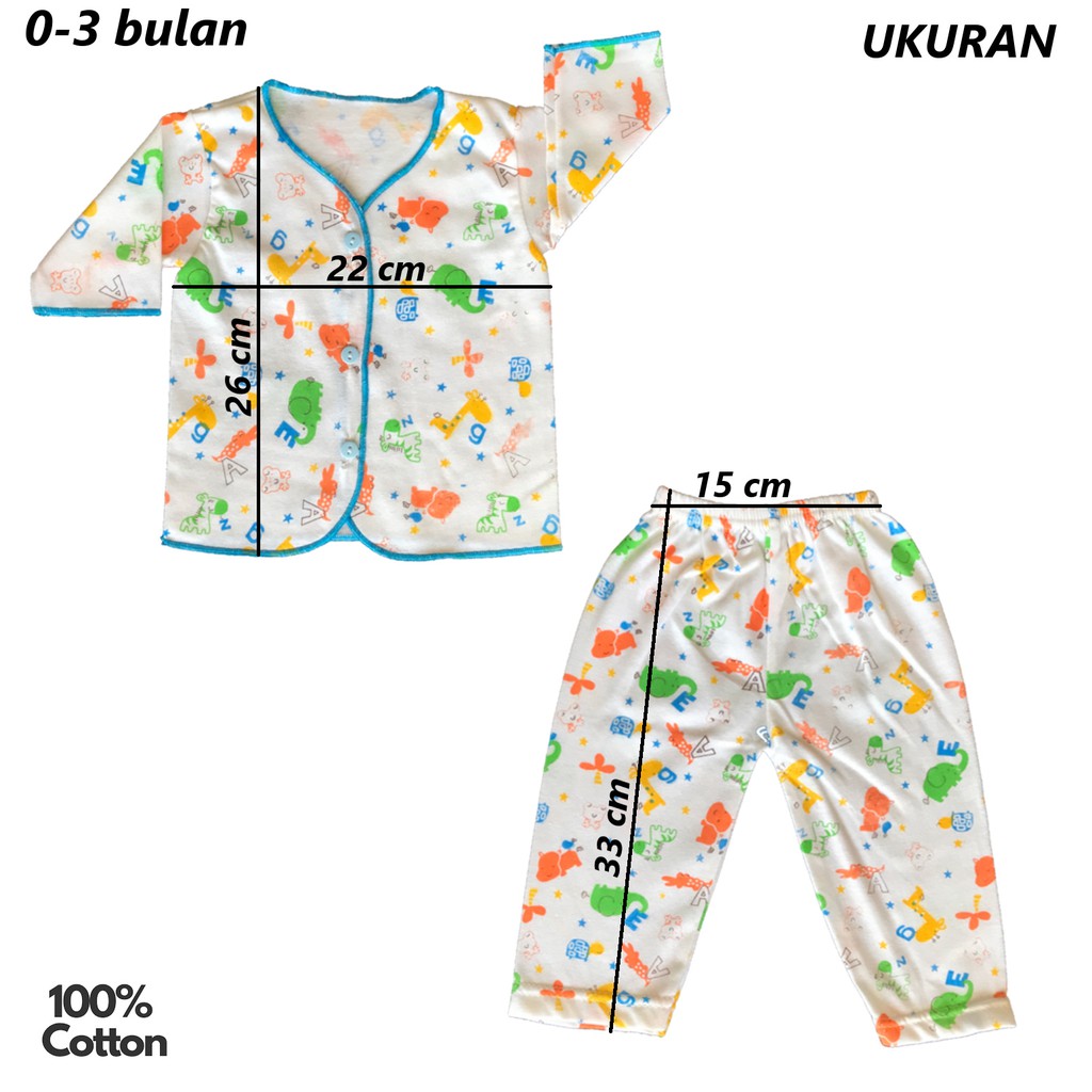 BAYIe - 6 SET Setelan Baju Bayi Panjang+Celana Panjang New Born Motif TABUR NECI RYN umur 0-3 bulan