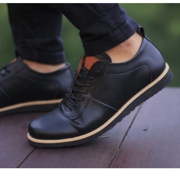 ENOZ X GLDO - Sepatu Fantofel Sneakers Hitam Pria Casual Kasual Spatu Snaker Pantofel Cassual Formal Kerja Kuliah Sekolah Cowo Kulit PU Sintetis Premium Berkualitas Original Sapatu Kets Laki Laki Remaja Dewasa Keren OOTD Kekinian