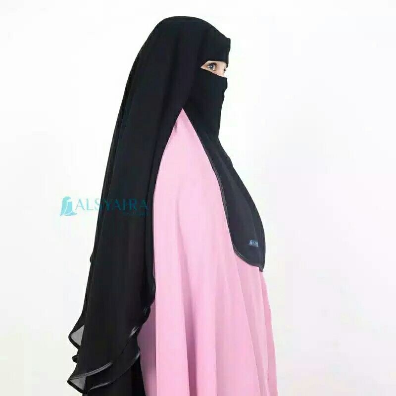 Niqab Yaman 2 Layer Bisban Size L Sifon Silk Jetblack Alsyahra Exclusive