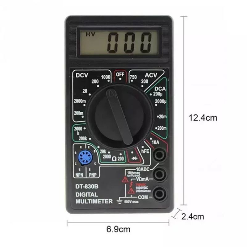 Dt830B Multimeter Multitester Avometer Dc 12V 24V Ac 220V Alat Test Aki Accu Tegangan Tester Listrik