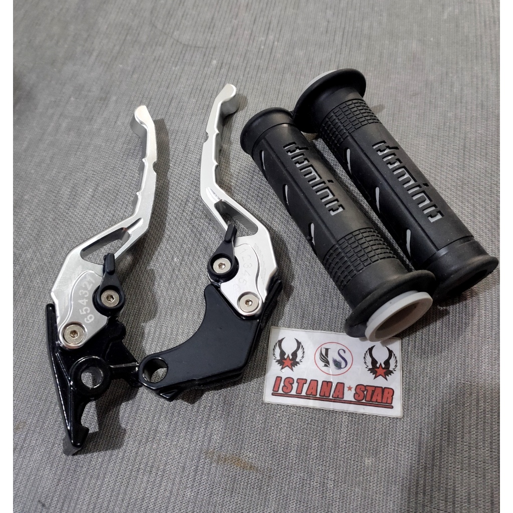 Paketan Grip domino Sisik + Handle Rem Kopling Variasi Tiger , sonic , CB150 , CBR ,CBR 150R , Verza , GL pro SILVER