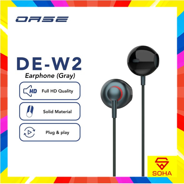 OASE Earphone DE-W2 HD Audio, Anti Slip Design Kualitas Bagus Packing