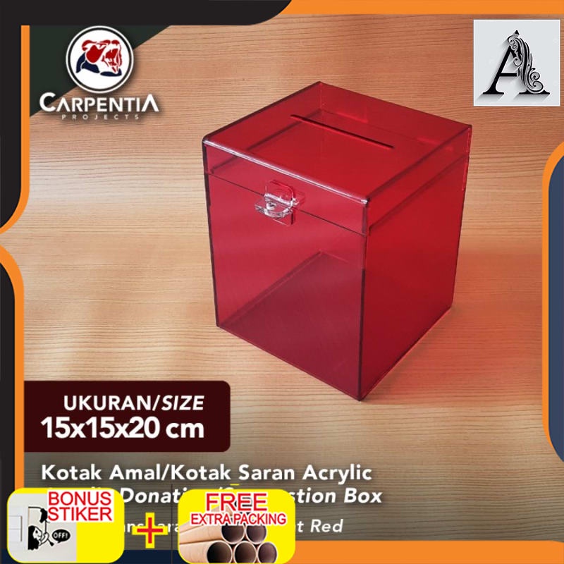 

Grosir Kotak Amal Acrylic/Kotak Saran Akrilik 15x15x20 cm/Varian Warna/Tipe A - Merah