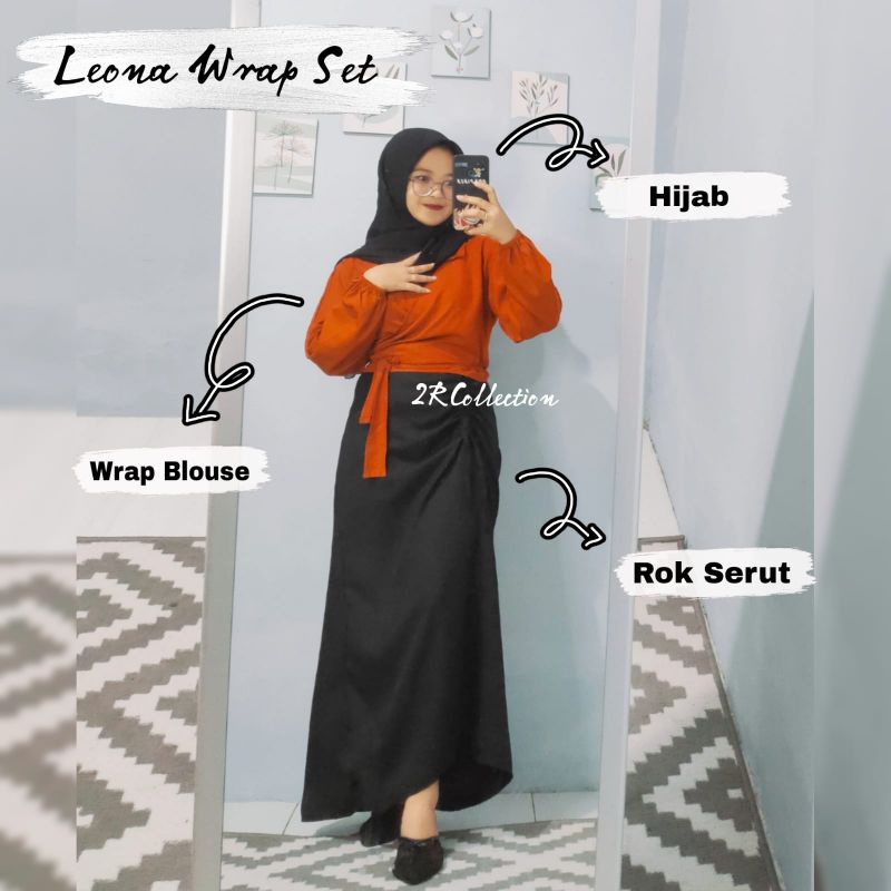 Leona wrap set/ setelan wanita/ paket ootd wanita/ paket 3 in 1/ setelan murah/ setelan modis/ paket