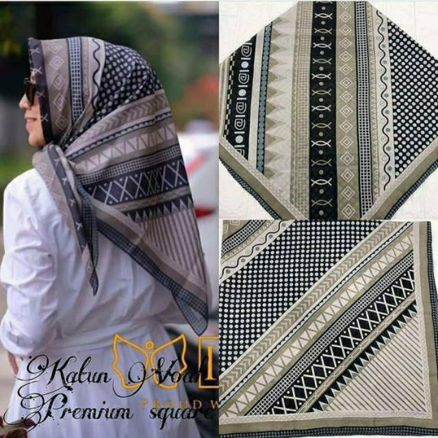 HIJAB SEGI EMPAT DENAY KW ABU KERUDUNG JILBAB MOTIF BATIK ABU