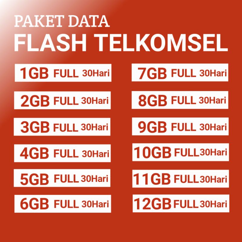 Paket Data Flash Telkomsel murah full kuota utama 24 jam All Zona Masa Aktif 30 Hari