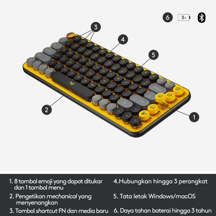 Logitech POP Keys Keyboard Wireless Mechanical Compact, Emoji Keys