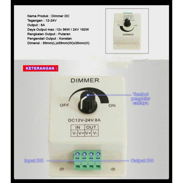 Dimmer Putih DC 12-24V 8A Single Colour