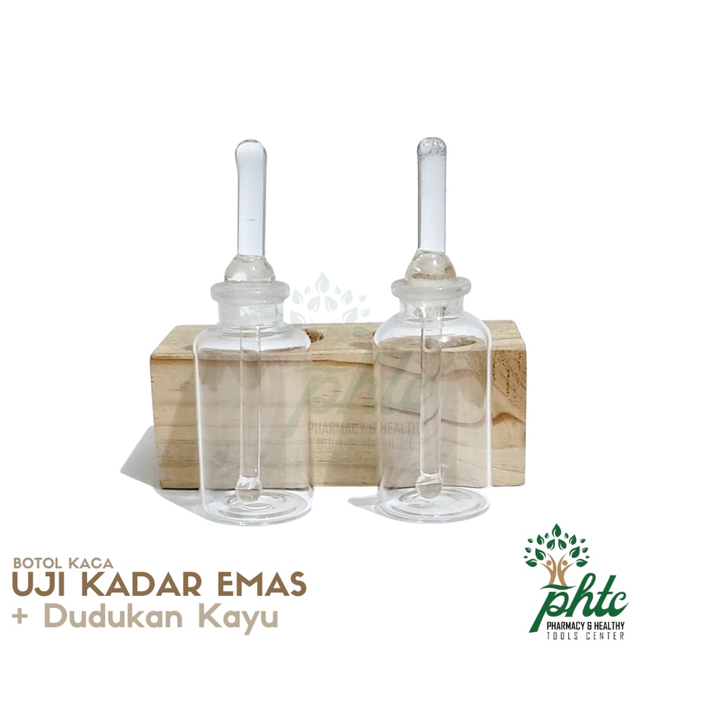 Alat Tes Kadar Emas l Botol Uji Emas + Dudukan Kayu (1 Set)