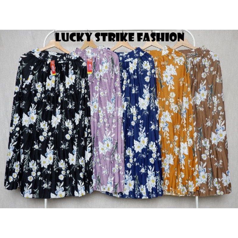 Rok Plisket Import Motif Bunga Melati