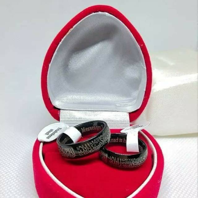 Cincin Tauhid couple Muslim lafadz ukir kaligrafi Titanium Stainless Steel anti karat selamanya