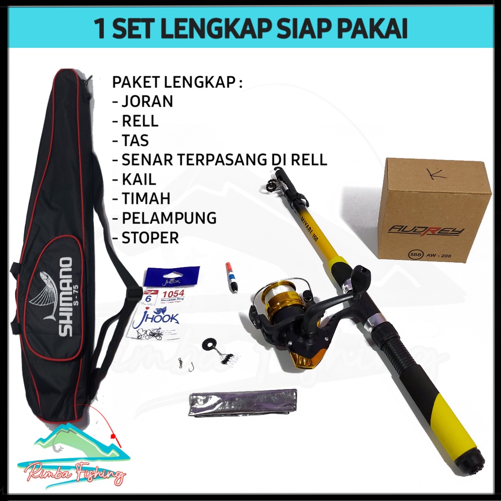 Pancing 1 Set Lengkap Tas Joran Antena 150Cm Reel Audrey 5 BB Benang Senar Kail Pelampung Timah Lipa