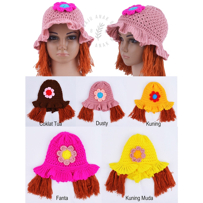 Topi Bayi Anak Rajut Bunga Dan Rambut - 022.4723