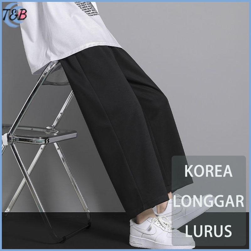 Celana loose fit pria celana korean style pria kasual stretch lebar celana olahraga panjang hitam kekinian kulot karet gelang murah pria