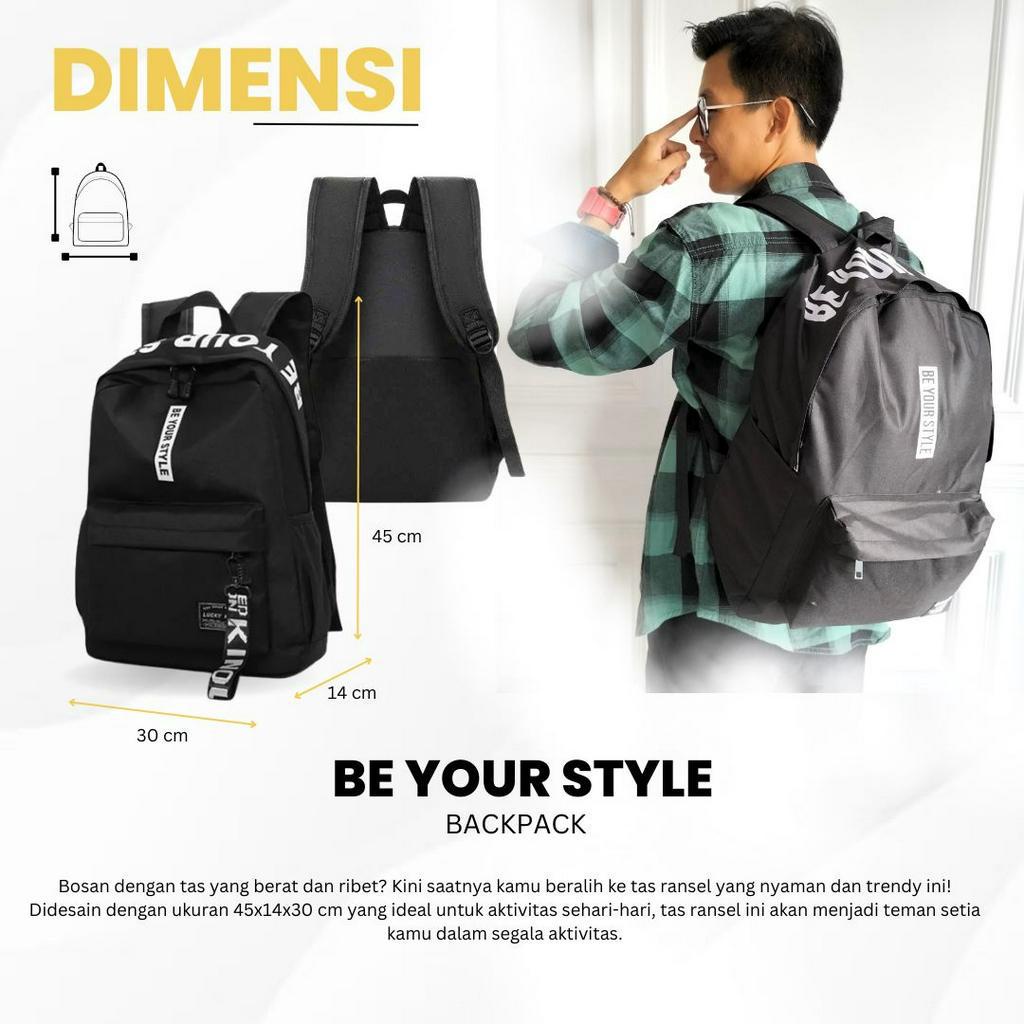 Gratis Gantungan Tas Ransel Backpack Fashion Korea Be your Stile Besar Sekolah SD SMP SMA