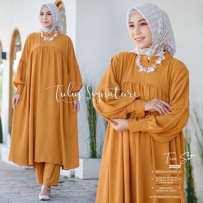 Tiva Set/Stelan Long Tunik Cringkle Premium Tangan Balon/One Set Long Tunik Cringkle Airflow Terbaru