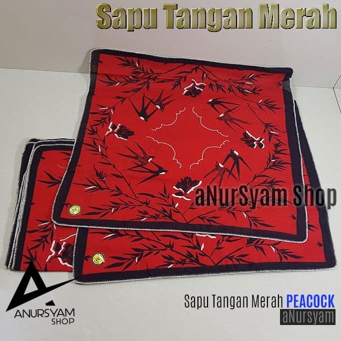 Sapu Tangan Merah Lis Hitam PEACOCK / SapuTangan PEACOCK anursy44 dijamin