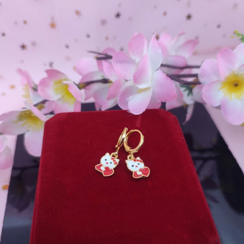 Anting anak jepit bulat xuping Hellokity lapis emas 24k anti karat COD