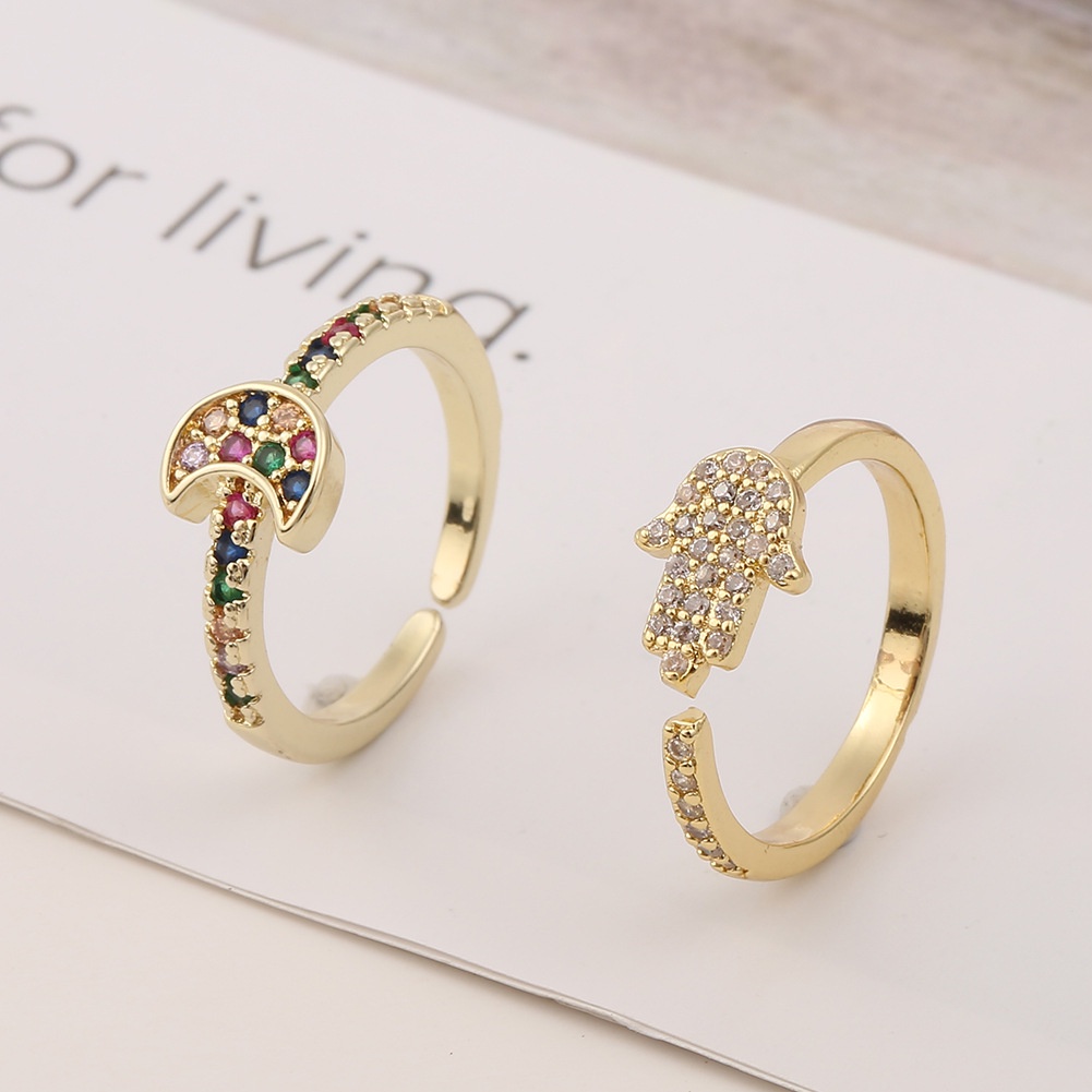 Ornamen Golden Palm moon terbuka cincin pria dan wanita ins kepribadian sederhana perhiasan fashion