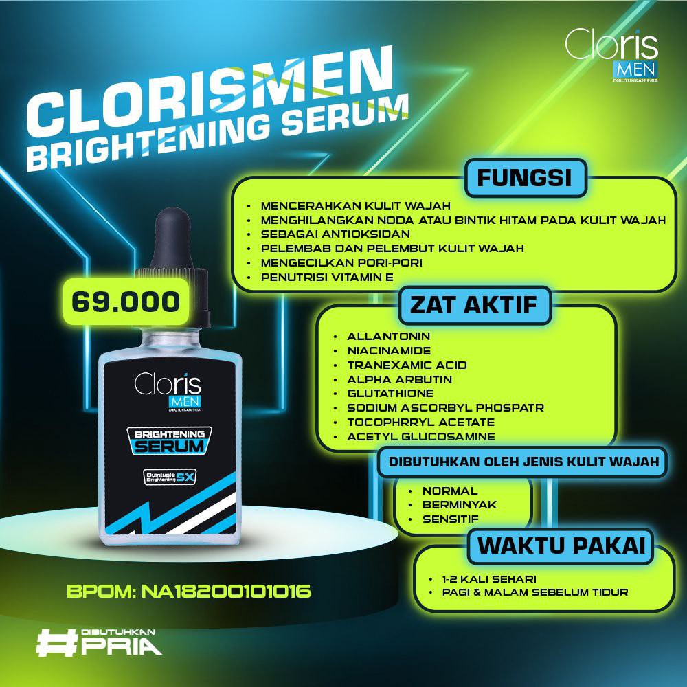 CLORISMEN SKINCARE PRIA memutihkan wajah kusam dan menyembuhkan jerawat bopeng flek hitam komedo MENCERAHKAN MENGHILANGKAN KERUTAN PORI BESAR KOMEDO  BOPENG  SPOT  MENUTRISI KULIT-brightening serum