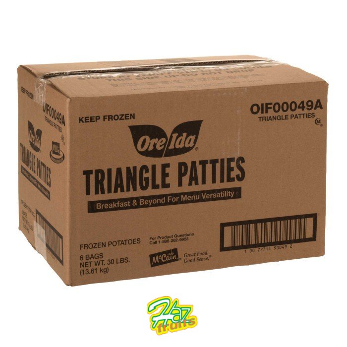 

MCCain Triangle Patties / Hash Brown Potatoes 6 Pack x 2.27 Kg - 1 Ctn