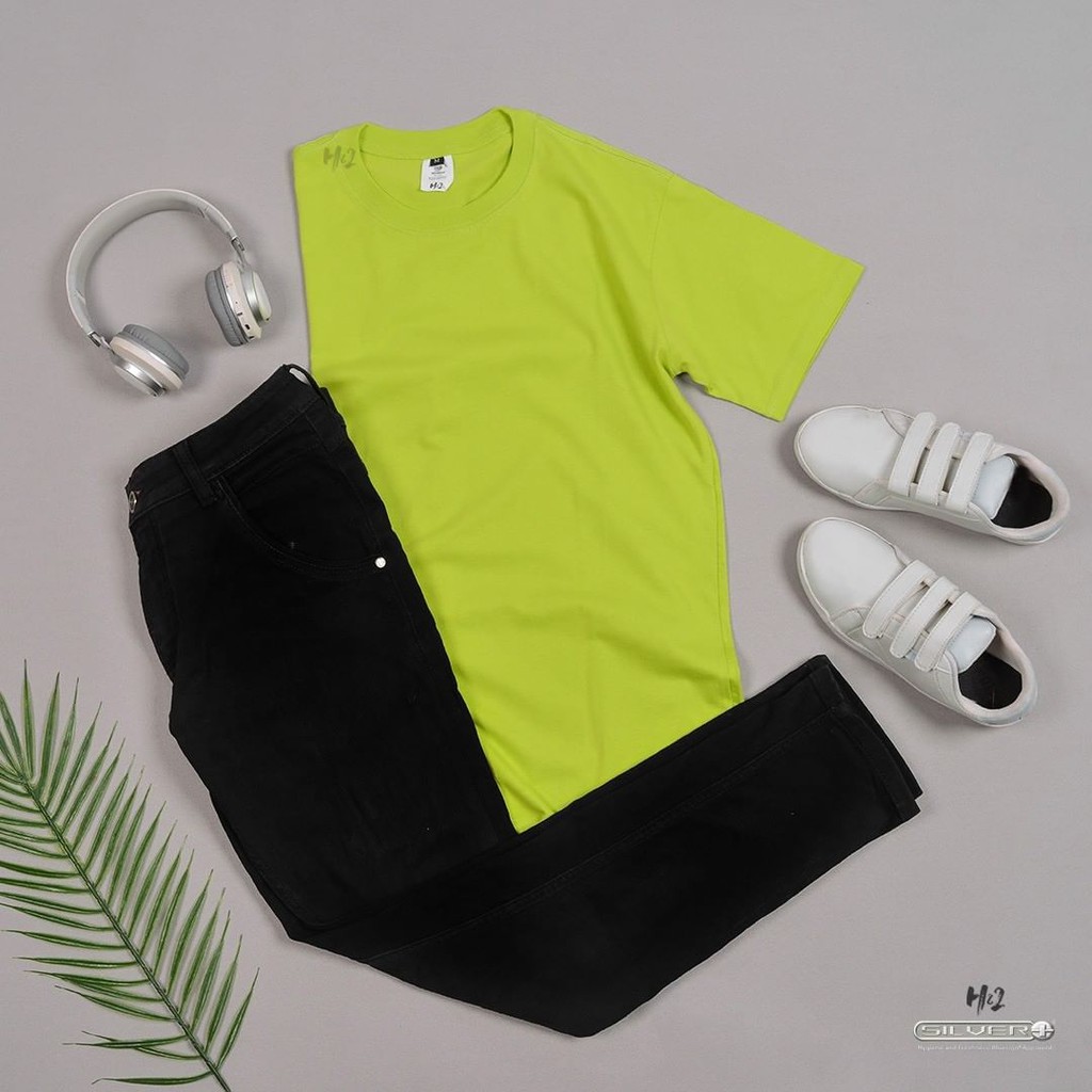Kaos Polos Pria & Wanita ANTI BAKTERI Unisex Warna Hijau Stabilo