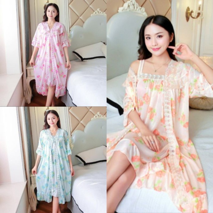 SET DASTER KIMONO 2IN1  DASTER SEXY MOTIF RENDA IMPORT PIYAMA BAJU TIDUR WANITA TANKTOP TANGTOP SEKS