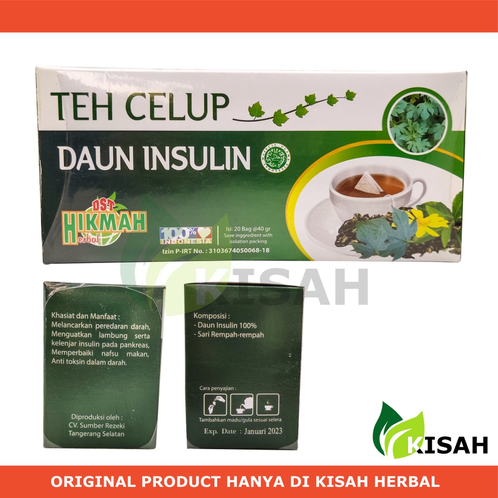 HIKMAH Teh Celup Daun Insulin 20 Kantong - Teh Herbal Meningkatkan Jumlah Insulin Penderita Diabetes