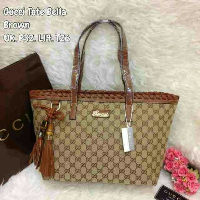 TAS GUCCI BELLA TOTE LIST KEPANG KANVAS