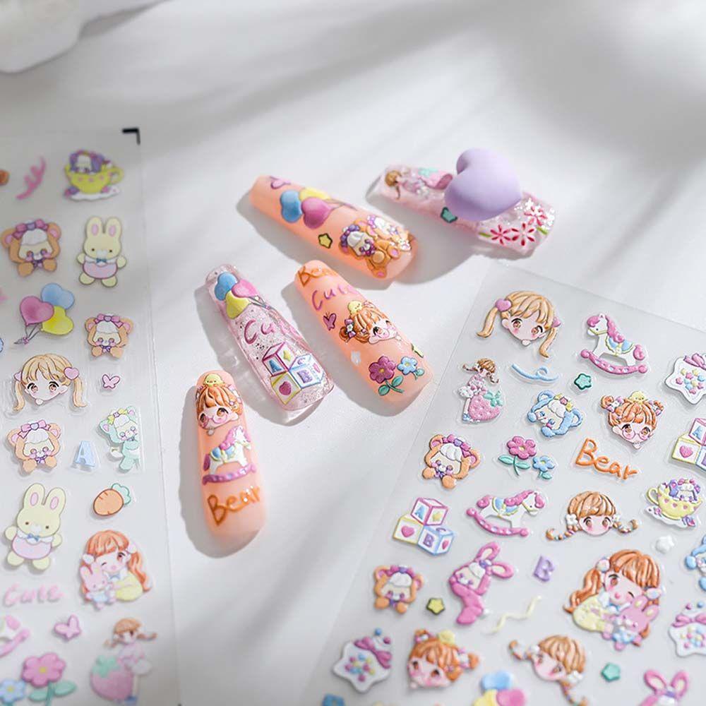 AUGUSTINA Agustinina Kartun Stiker Kuku Beo Perekat Diri Strawberry Fairy Tale Bebek Nail Art Dekorasi