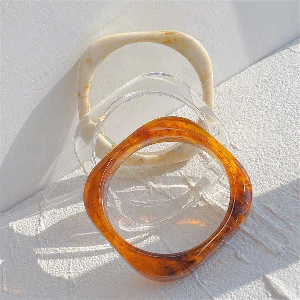 Needway Wanita Gelang Amber Korea Pesta Geometris Resin Bangle Sederhana Lebar Gelang