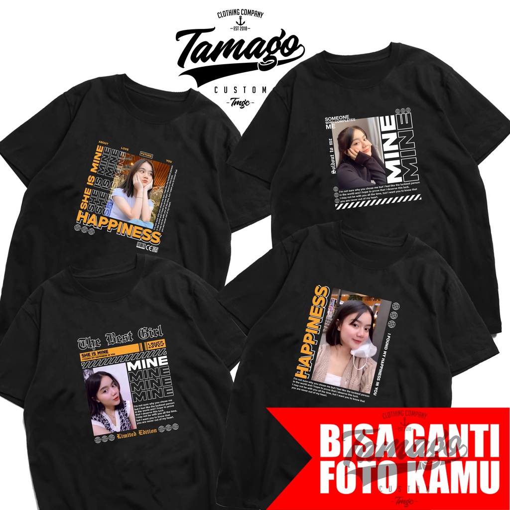 Custom Kaos Foto Desain Aesthetic / Kaos Bucin Viral / Sablon Foto UKURAN A4 / KAOS MINE