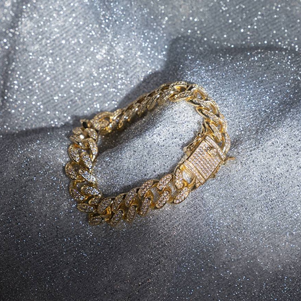 Hu Hu Hu Hu Hu Alat Bantu Pasang Kacamata♡ Gelang Rantai Cuba Link Hias Berlian Imitasi Gaya Hip Hop Untuk Pria