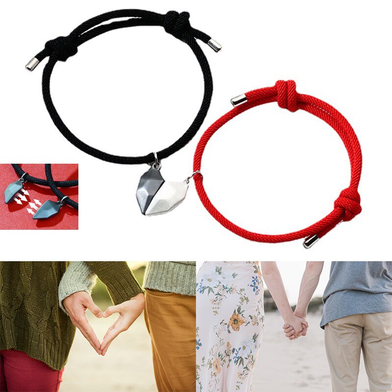 1Pair Wishing Stone Couple Bracelet Heart-shaped Stitching Lucky Stone Magnetic Bracelet lover Gifts