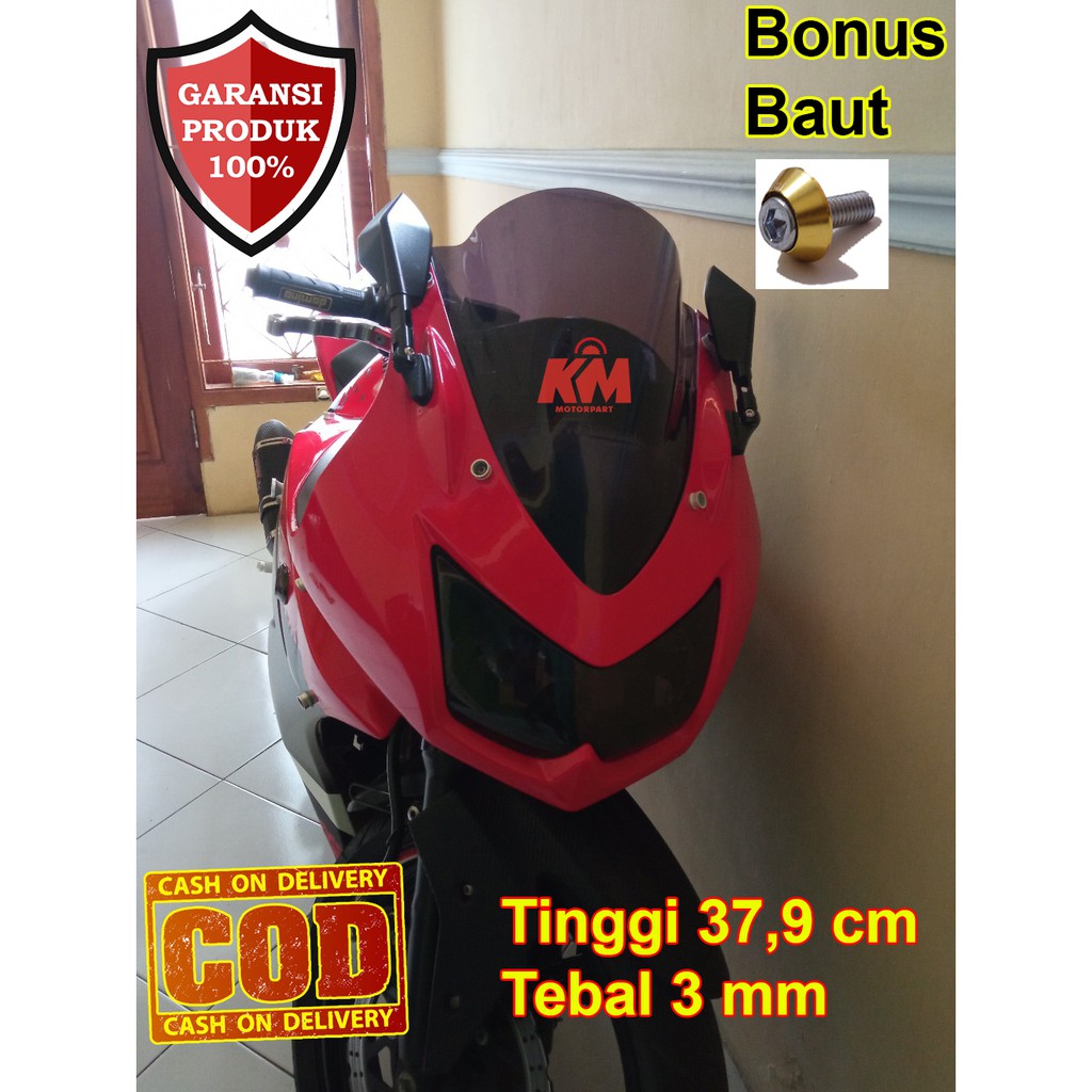 Visor Windshield Ninja 250 Karbu Hitam dan Bening Jenong Murah Tebal 3 mm Bahan Mika Akrilik