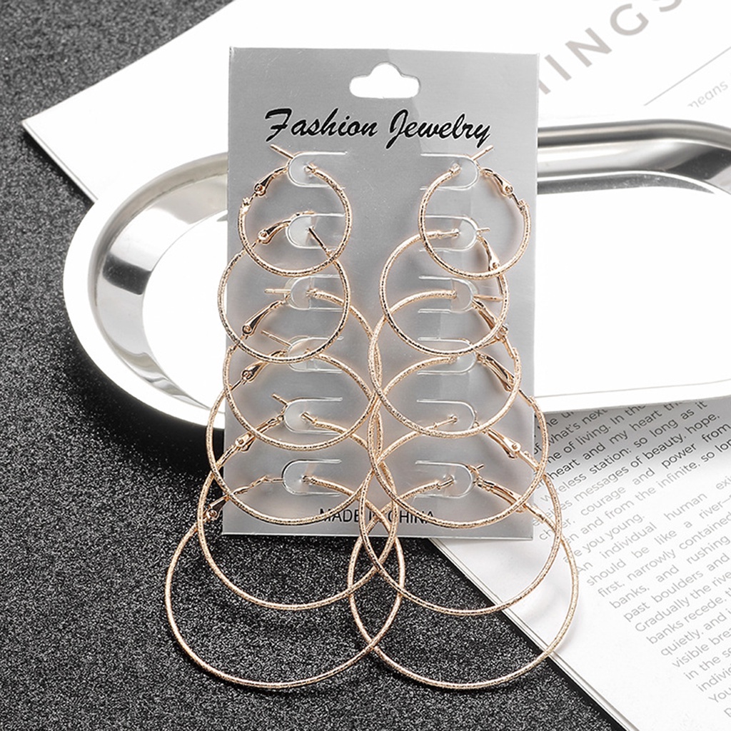 Hu Hu Hu Hu Hu Alat Bantu Pasang Kacamata♡ 6 Pasang Anting Tusuk Bentuk Lingkaran Bahan Metal Gaya Punk Untuk Wanita