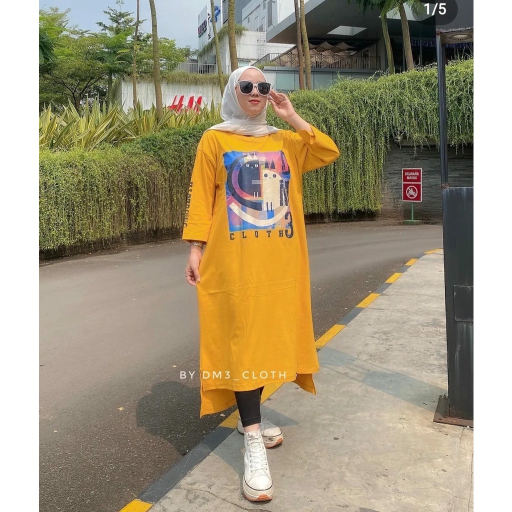 Midi Dress Long Tunik Original DM3 Cloth Bahan Cotton Combed 20s Tebal Terbaru 2022 Terlaris Abstrak