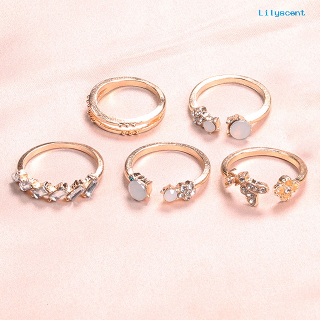 7pcs Cincin Knuckle Desain Bunga Butterfly Aksen Berlian Imitasi Untuk Wanita