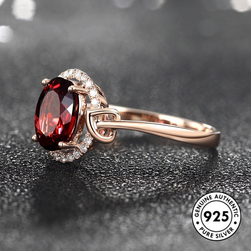 Cincin Ruby Bahan S925 Sterling Silver Plated 18k Rose Gold Untuk Wanita