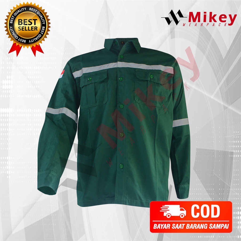 Wearpack Atasan Baju proyek PDL  Resleting Lengan Panjang warna Hijau Army