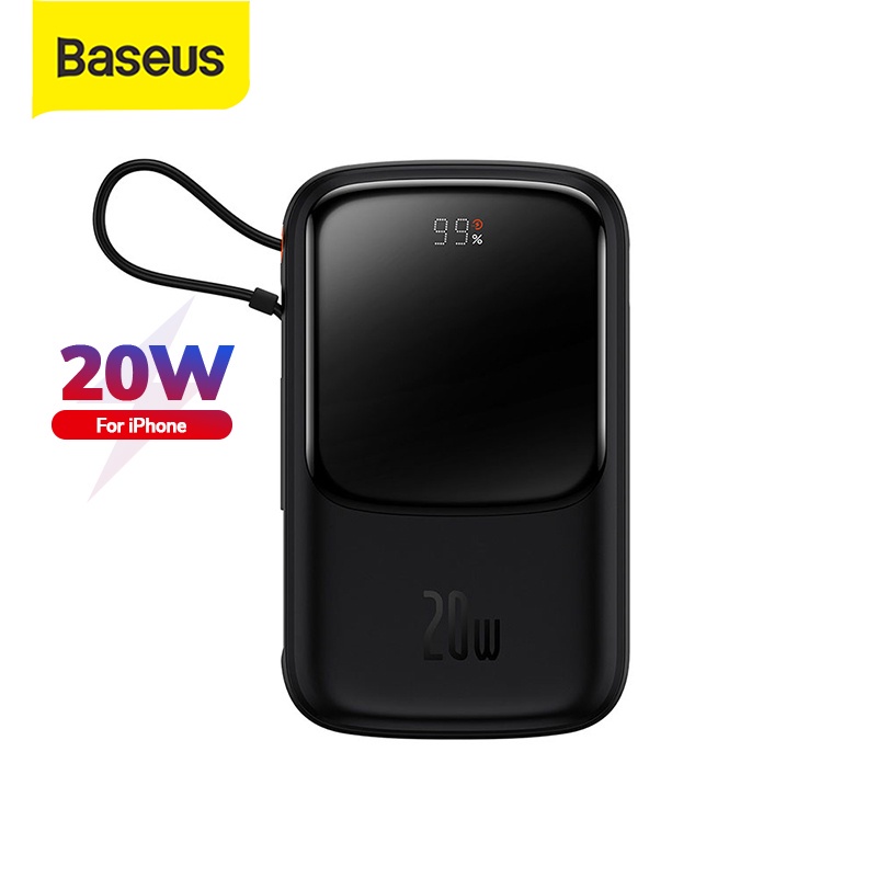 Baseus Power Bank 20W Display Fast Charging Built in Cable Iphone