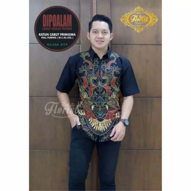 Dipoalam Cabut Sogan Pendek Kemeja Batik Pria Full Furing Katun Cabut Primisima