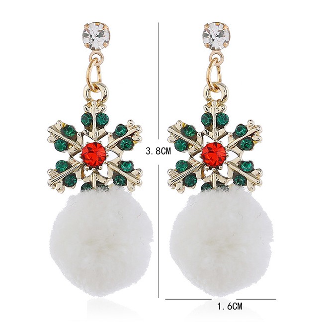 LRC Anting Tusuk Fashion White Snowflake Cartoon Snowball Earrings D22204