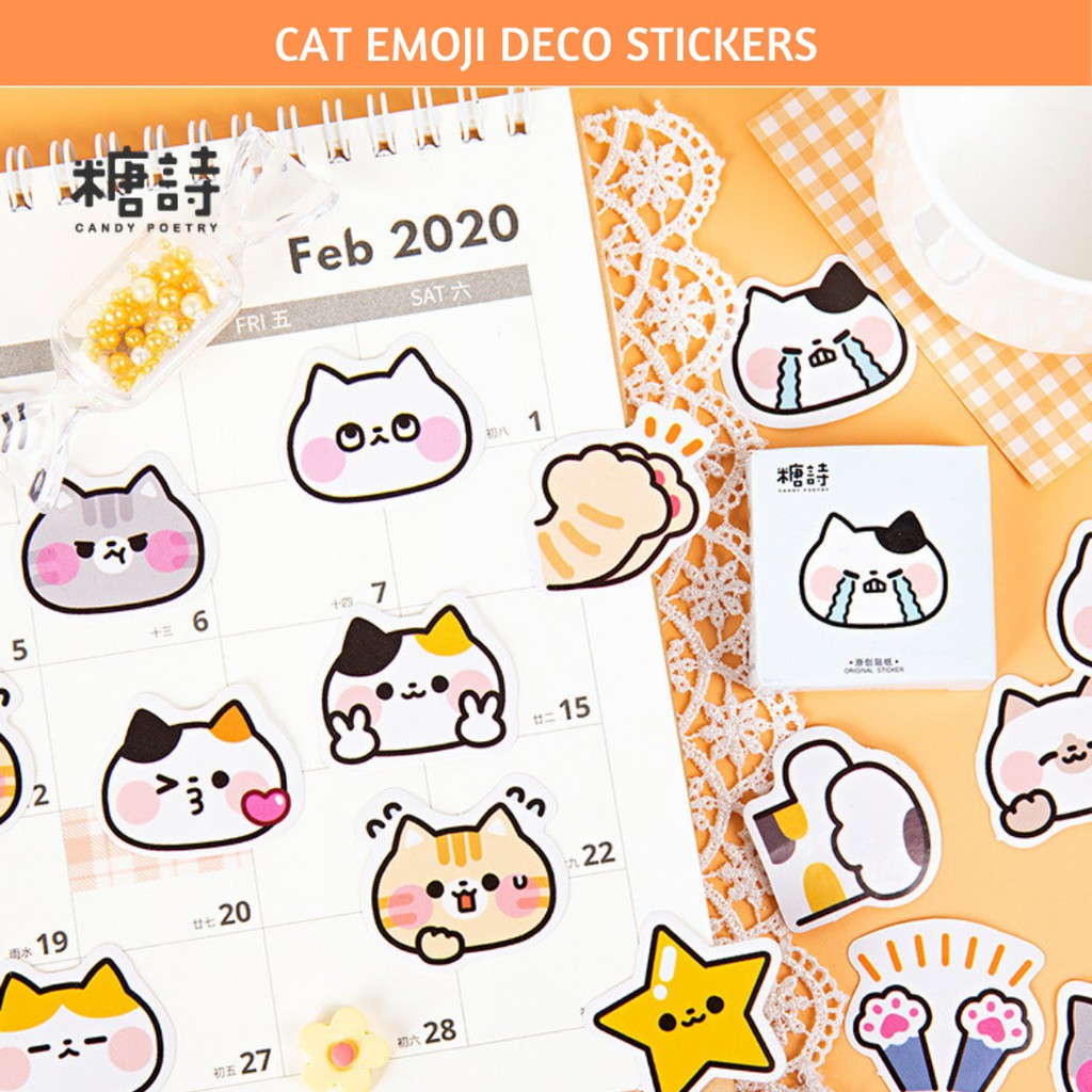 

Deco Sticker Cat Emoji Sticker 46 pcs Bujo Planner Stiker Kucing Lucu